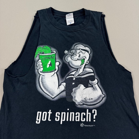 Vintage Popeye Got Spinach Shirt Cartoon Cut-Off Men's‎ Medium Black - Picture 2 of 10